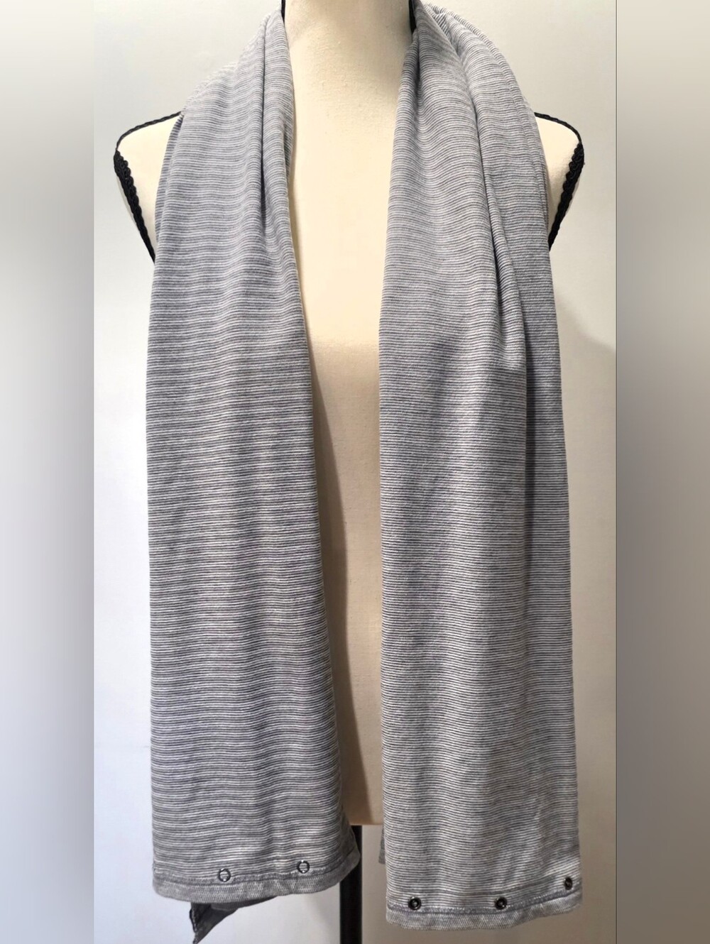 Lululemon Vinyasa Scarf • Grey Stripe • Snap Wrap Shawl